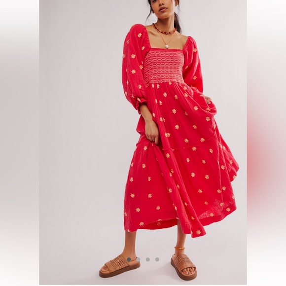 Free People Dresses & Skirts - Free People Dahlia Embroidered Smocked Top Romantic Cottagecore Maternity Maxi